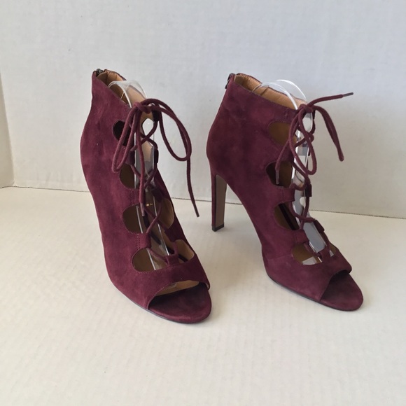 NINE WEST FRETABL BURGUNDY HEELS LACE UP ZIPPER SIZE 8.5 - Picture 9 of 15